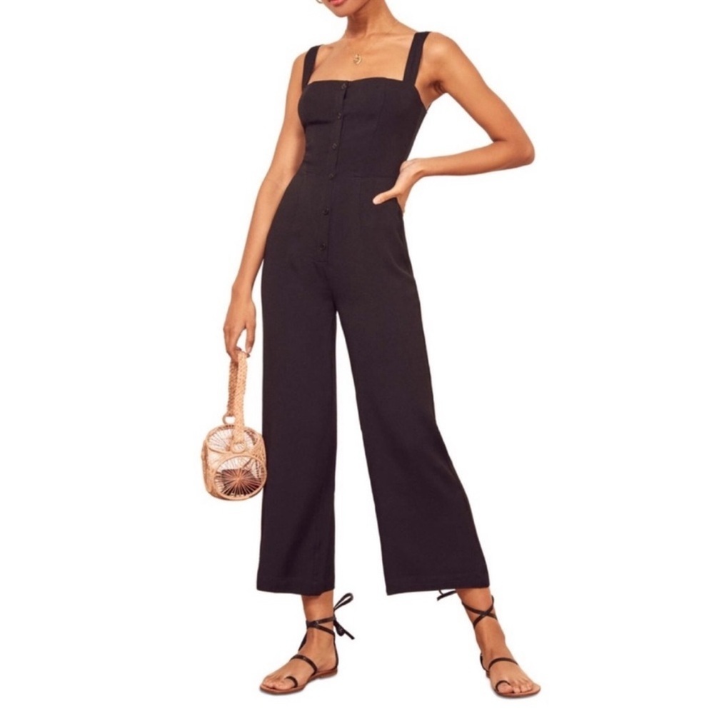 Reformation Black Square-Neck Button Jumpsuit - Picture 2 of 8